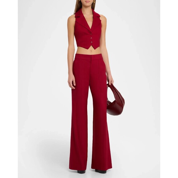 Alice + Olivia Pants - NWT Alice + Olivia Dylan Size 10 High Waisted Wide Leg Trousers Wine Red Bordeau
